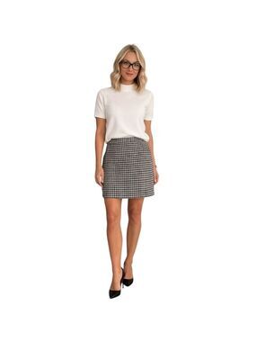 Kasper Black & White Houndstooth Skirt 4 Petite Classic Career